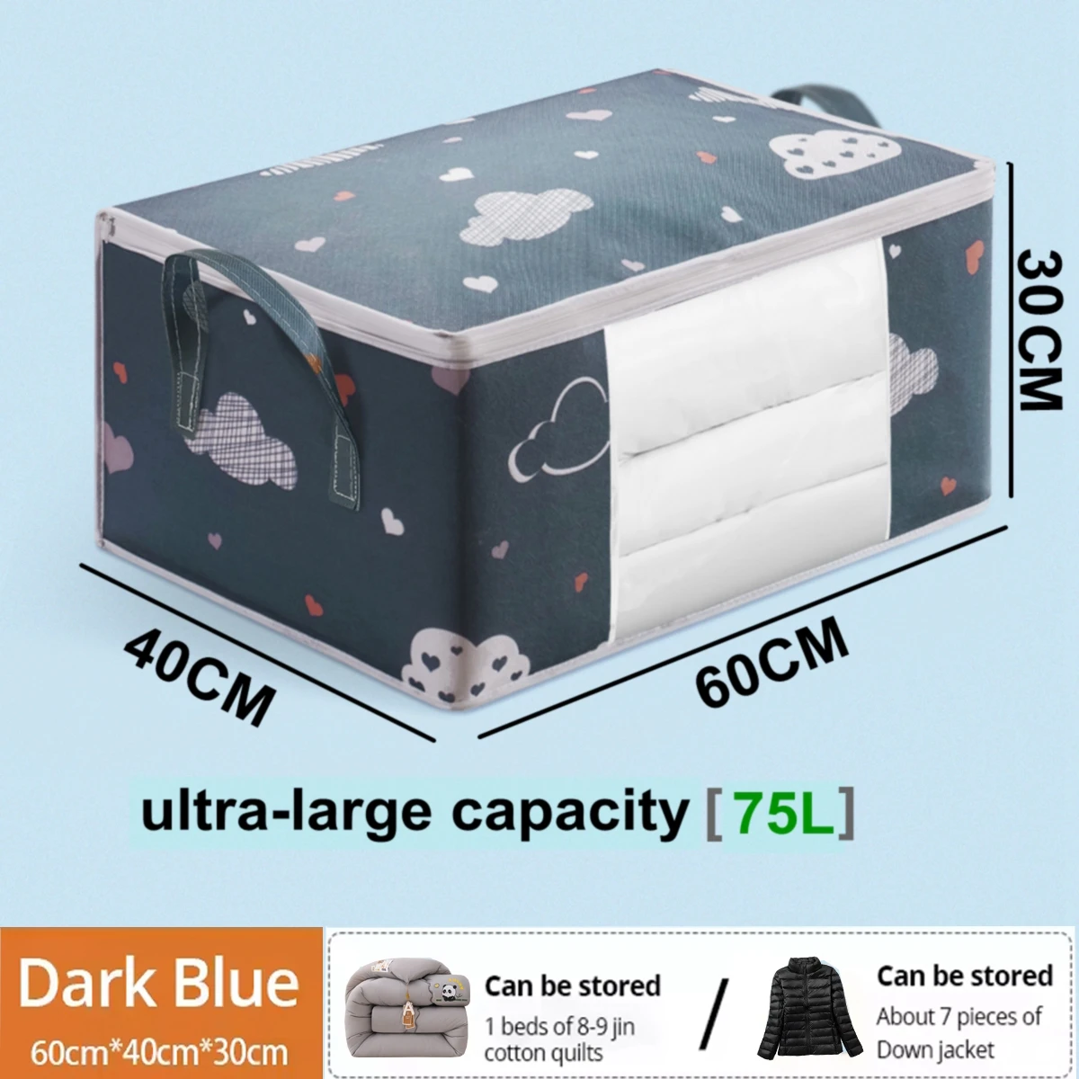 1pc Large Capacity Clothes Storage Bag Organizer With Reinforced Handle For Blankets Bedding Foldable With Zipper Storage Bag