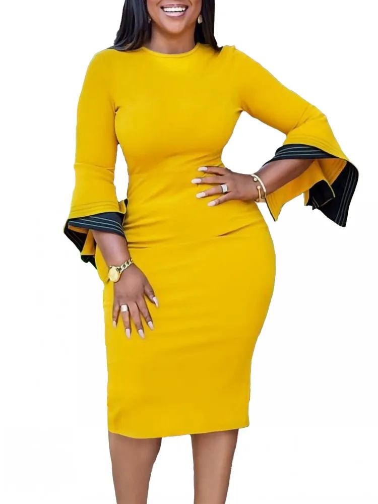 African Dresses For Women 2024 New Fashion Nigeria Africa Clothes Elegant Wrap Hip OL Pencil Dress Party Vestido Midi Robe