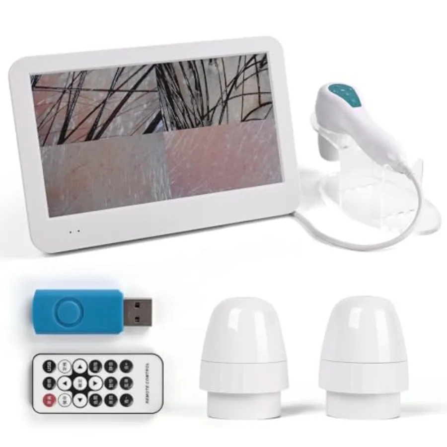 

Аппарат для анализа кожи с 12-дюймовым ЖК-экраном, перезаряжаемая цифровая камера для анализа кожи головы и волос, 50x/200x, с двумя насадками, для оценки состояния кожи