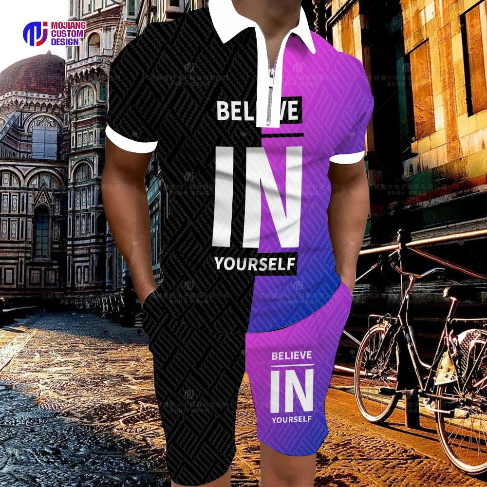 New 2023 Men's Activewear Casual Summer Short Sleeve Polo Shirt Set and Shorts Set Two-Piece Clothing Men's Streetwear