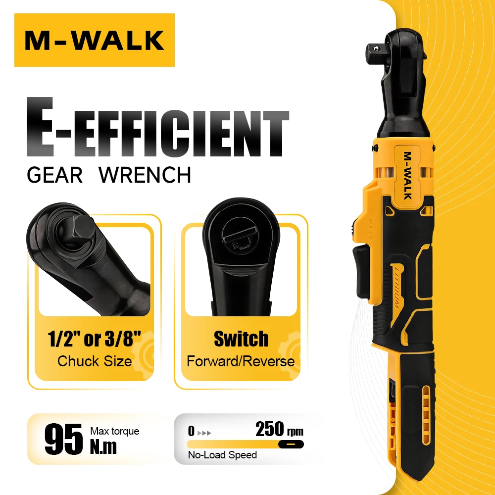M-WALK Electric Ratchet Right Angle Wrench 1/2In Cordless Variable Speed Nut Removal Wrench Power Tools For Dewalt 20V Battery