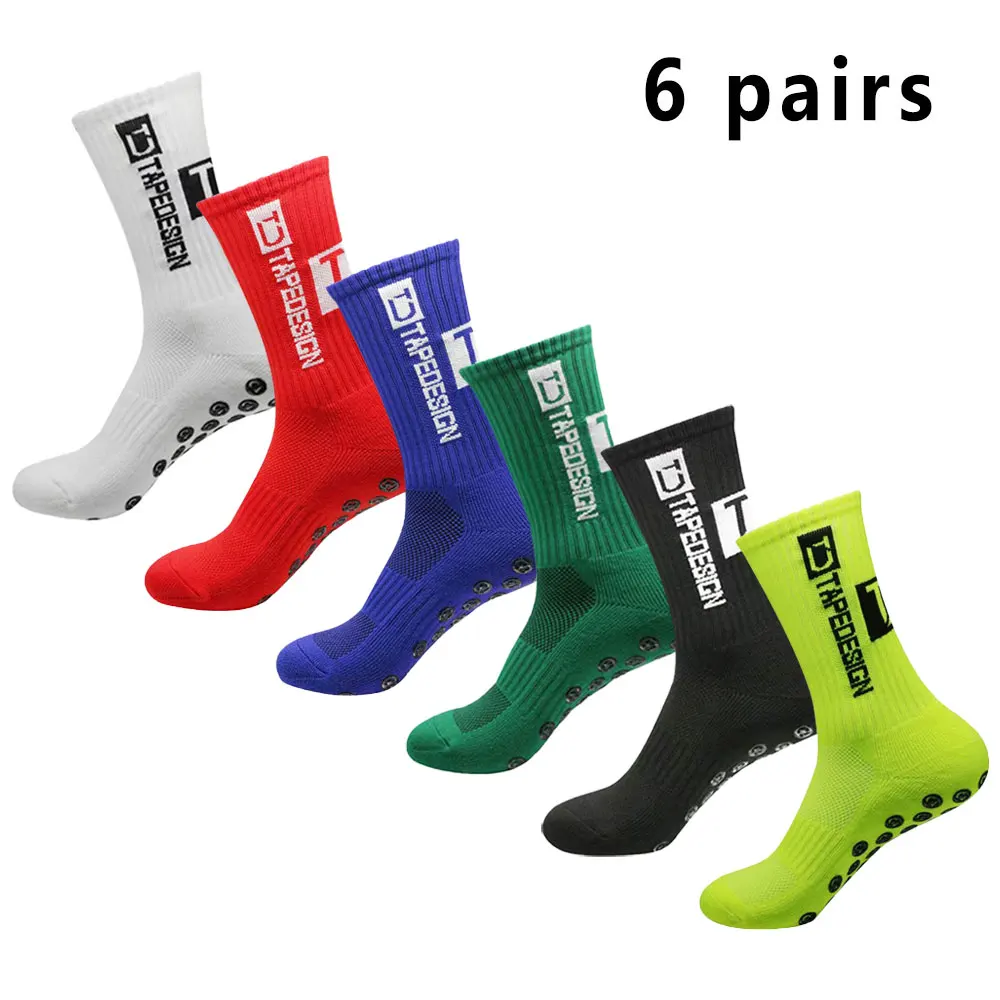 6 pairs of football socks sports socks men's mid-calf socks silicone non-slip dot socks basketball yoga socks