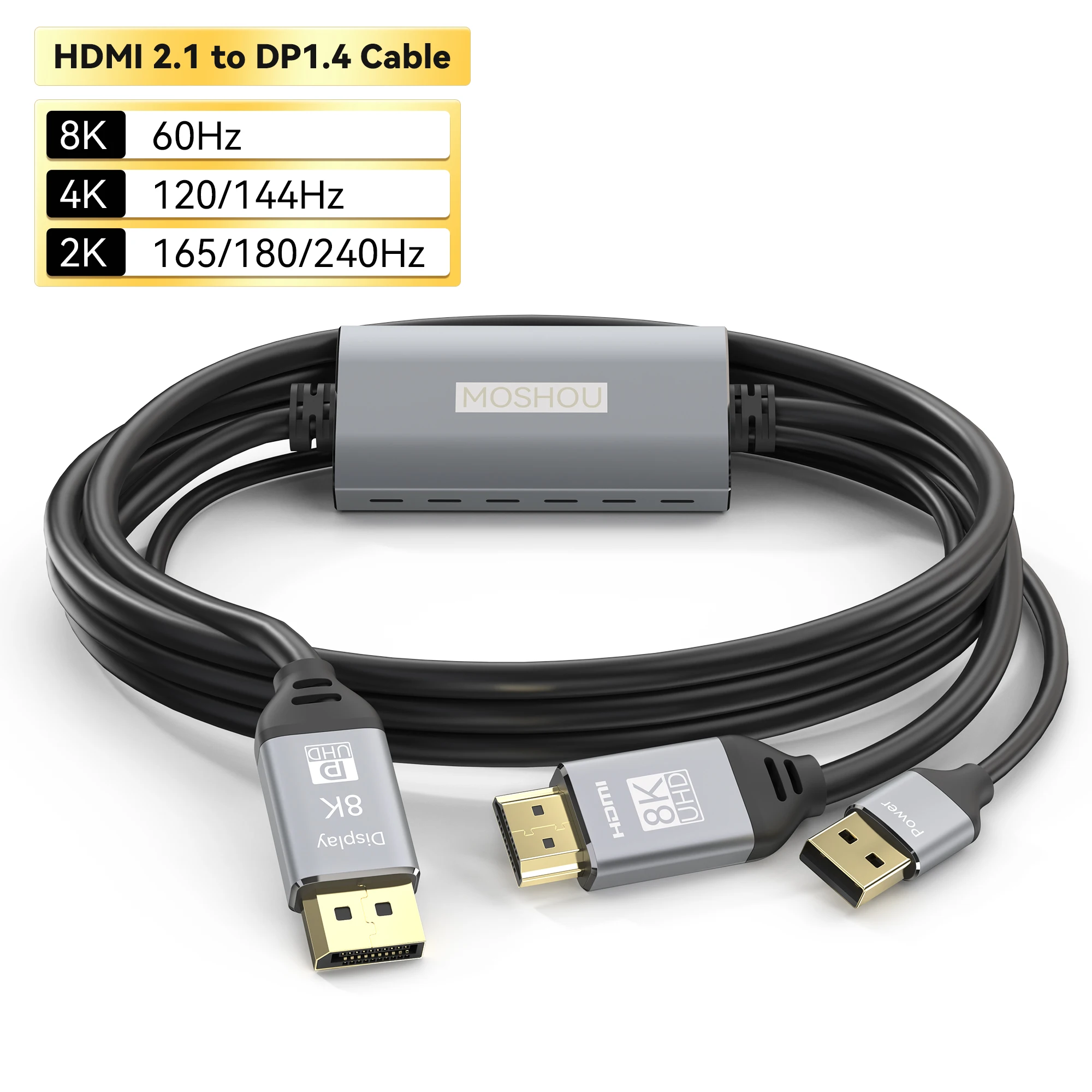 HDMI 2.1 to DisplayPort 1.4 Cable Adapter Uni-Directional HDMI Source to Display Port Display 8K@60Hz 4K@144Hz 2K@240Hz for PS5