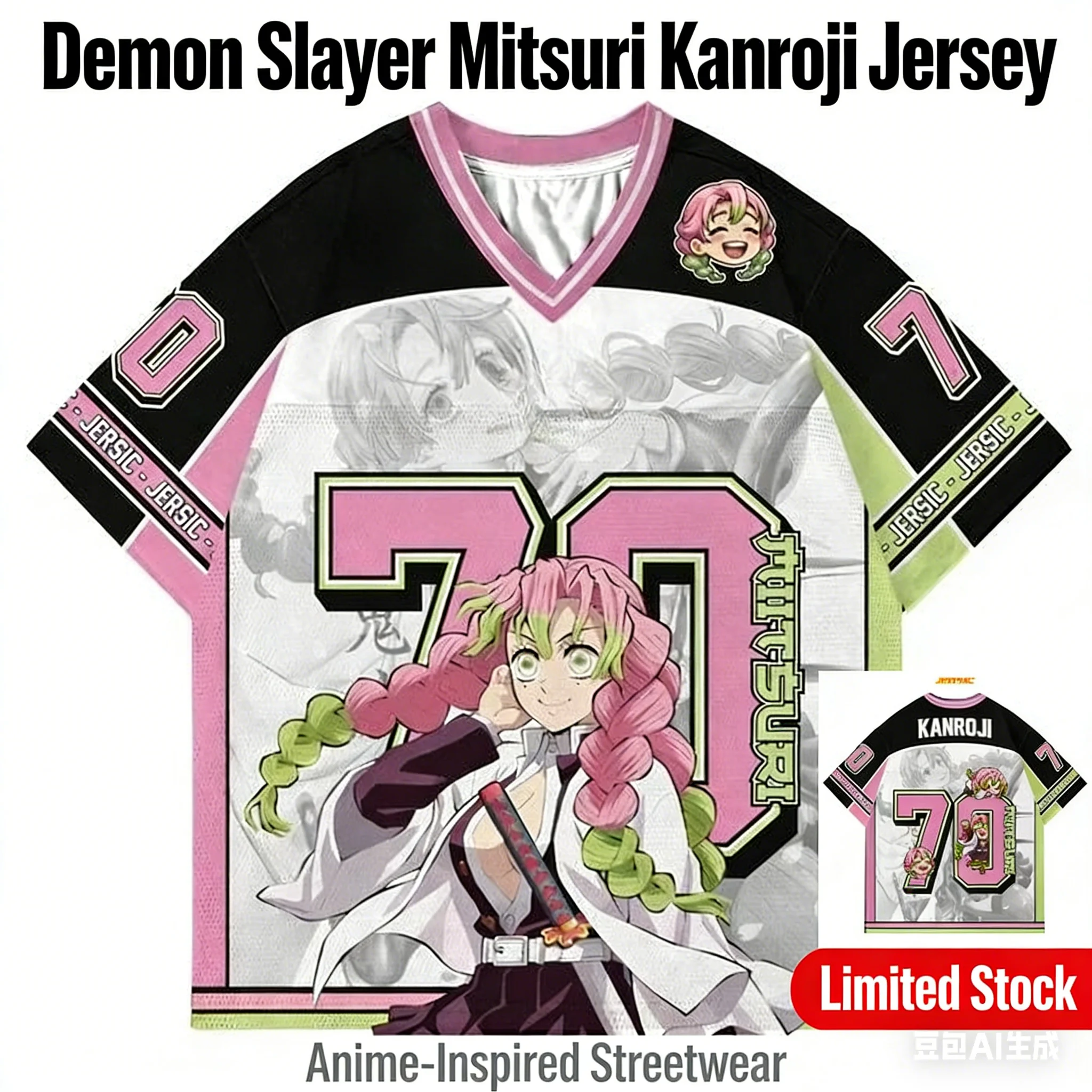 

Fashion Demon Slayer Kanroji Mitsuri Anime Series 70 Jersey Oversize Kpop Baseball Hockey Outfit T-shirt Daily Unisex Tops Tees