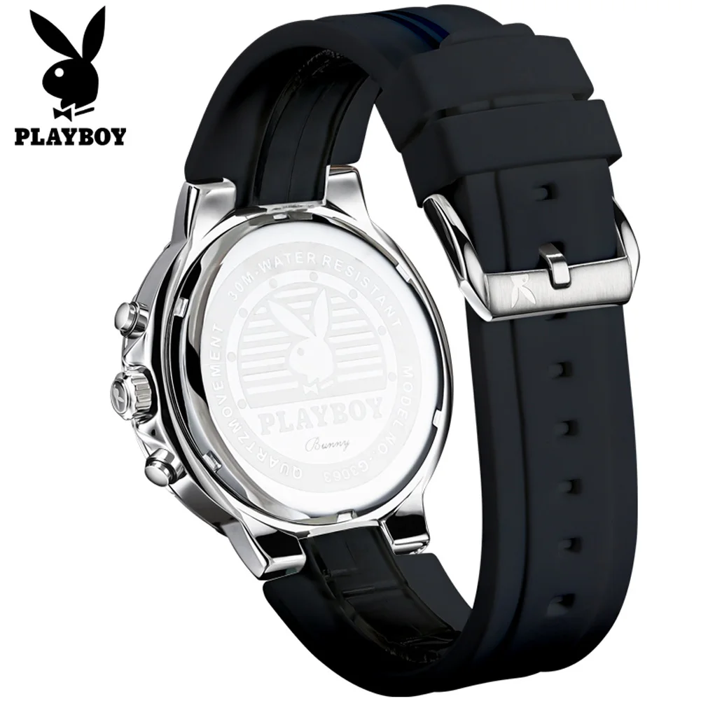 PLAYBOY 3063 Brand original authentic watches for man luxury Gift Box Silicone strap trendy quartz men's watch view 2