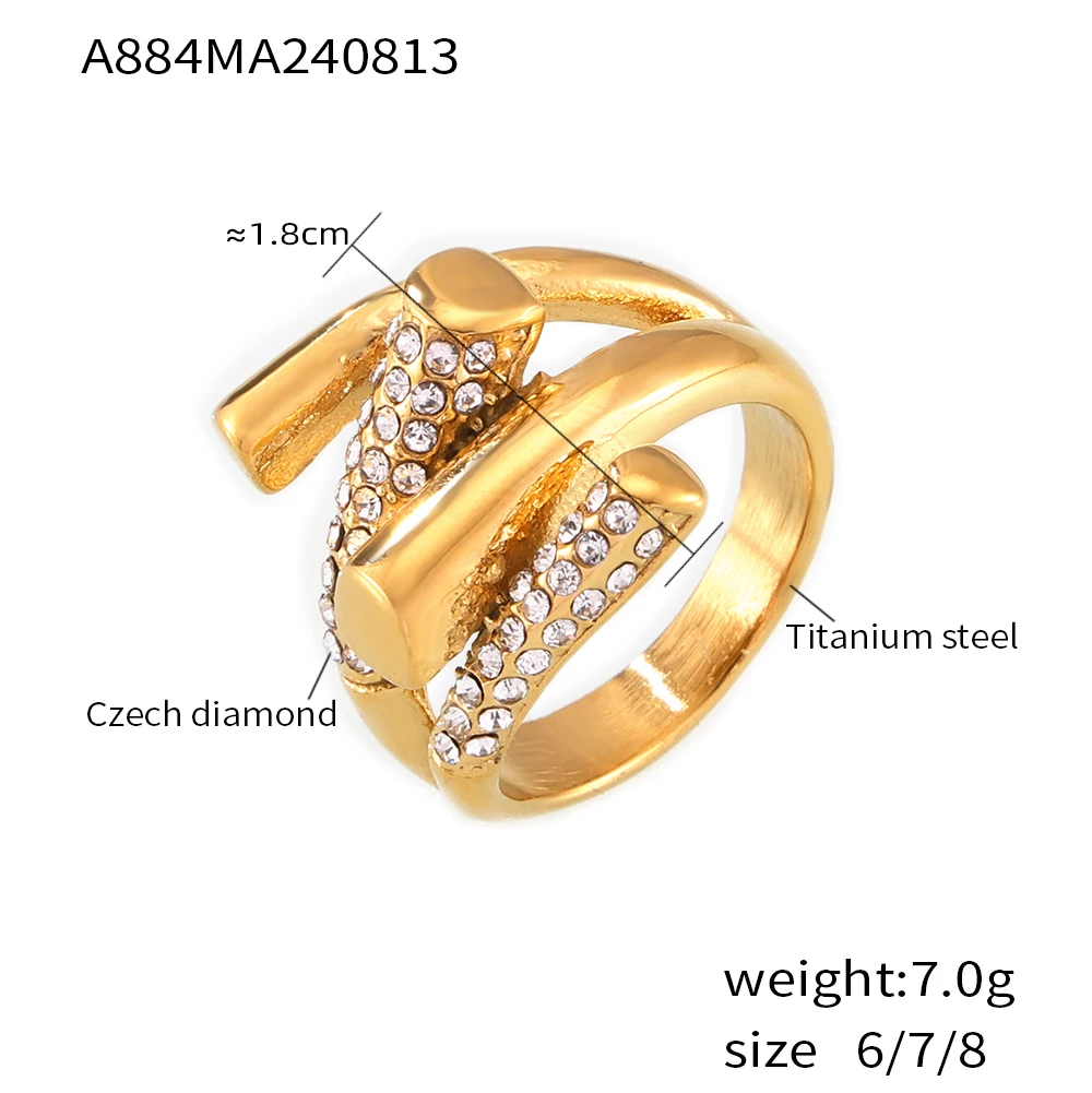 Y Shape Designer Chic Stainless Steel Rings For Women White CZ Gold Plated Finger Ring Charm Waterproof Jewelry Gift