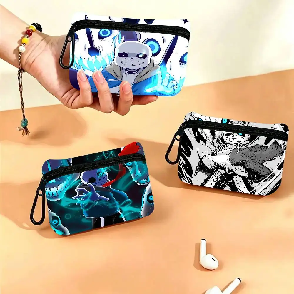 Cool Game Undertale Sans Multifunctional Oxford Cloth Small Pouch With Hook Mini Coin Wallet Earbud Storage Bag