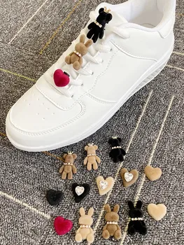 clipe calcado fivela sapatos femininos cadarços decoracao acessorios femininos Kawaii urso coelho sapato decorações diy strass cadarços encantos de veludo fivelas sapato acessórios para tênis meninas presentes
