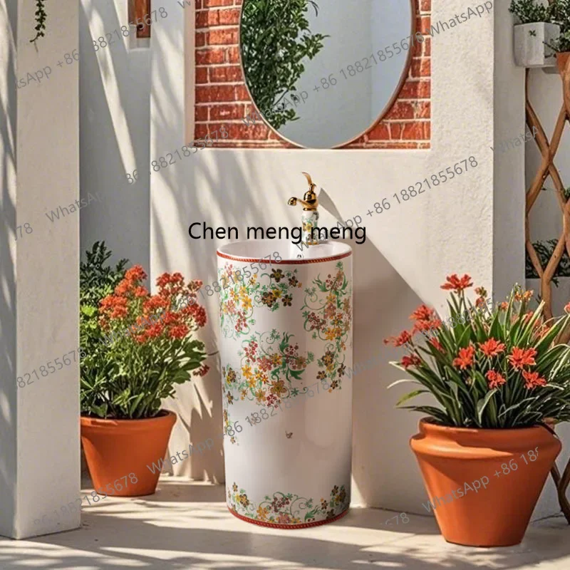 X  Round outdoor column basin, courtyard vertical wash basin, bathroom column type, courtyard column basin floor type