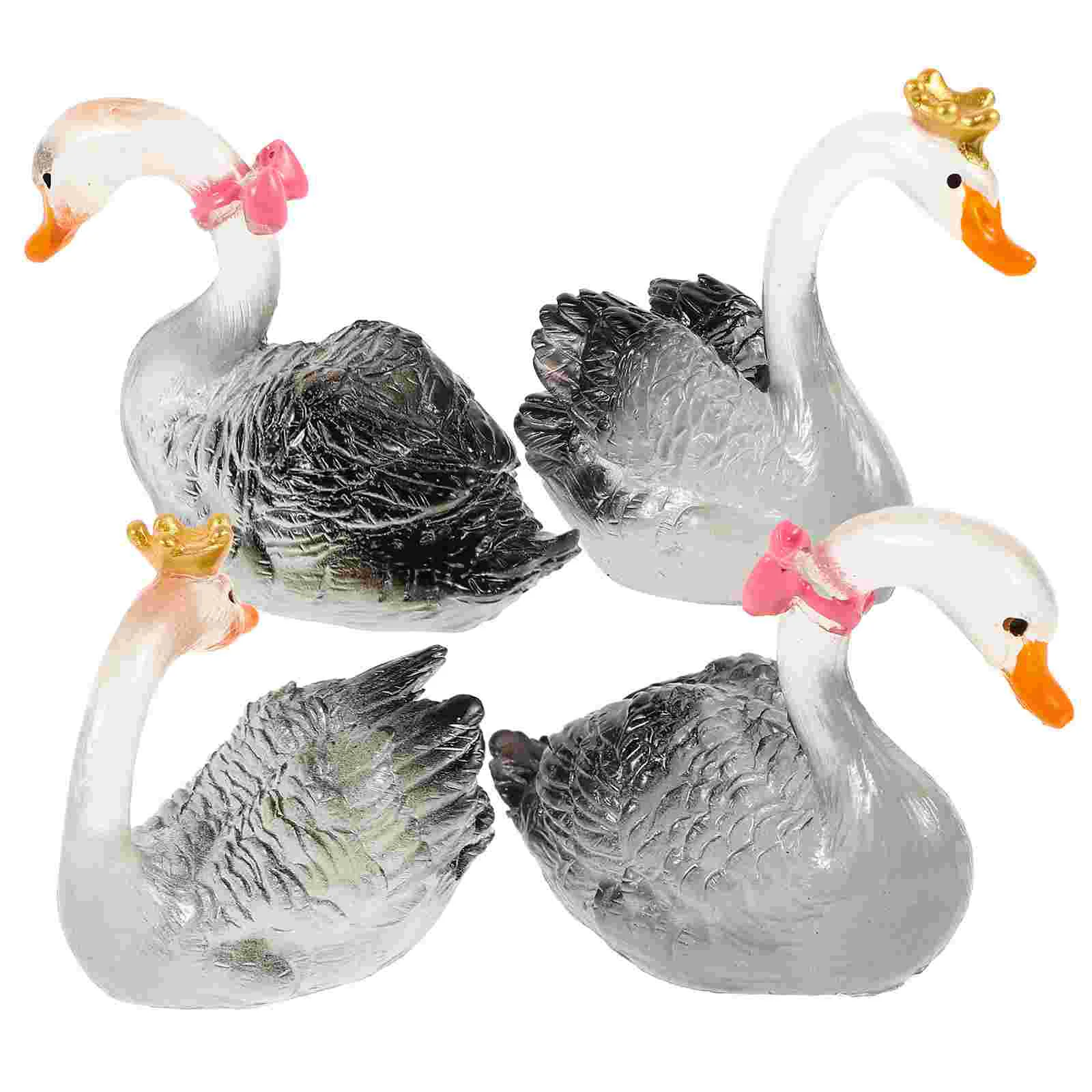 4 Pcs Micro Landscape Swan Ornament Statue Resin Cartoon Mini Compact Decor Adorable Synthetic Desktop Accessories