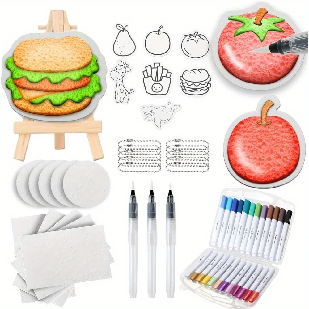 55tip Pcs Magic 3D Foam Texture Painting Kit - Includes 37 Pcs Foam Texture Paper, 24 Color Brush Tip Acrylic Paint Markers, 3 S