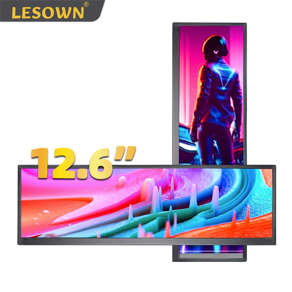 LESOWN 12.6 8.8 Inch Touch Screen Narrow Strip Display Portable Monitor Ultra Wide Screen Quick APP Control Panel for Laptop