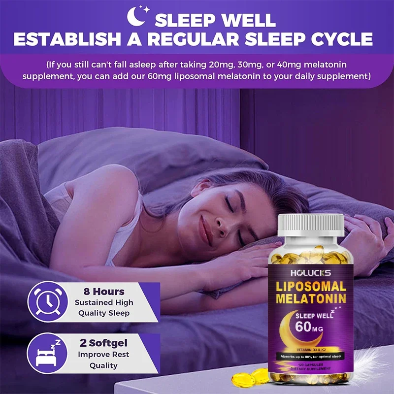 Melatonin 60mg, with Vitamin D3 K2, Chamomile, for Sound Sleep Cycle, Immune & Antioxidant, 150 Softgels Capsules