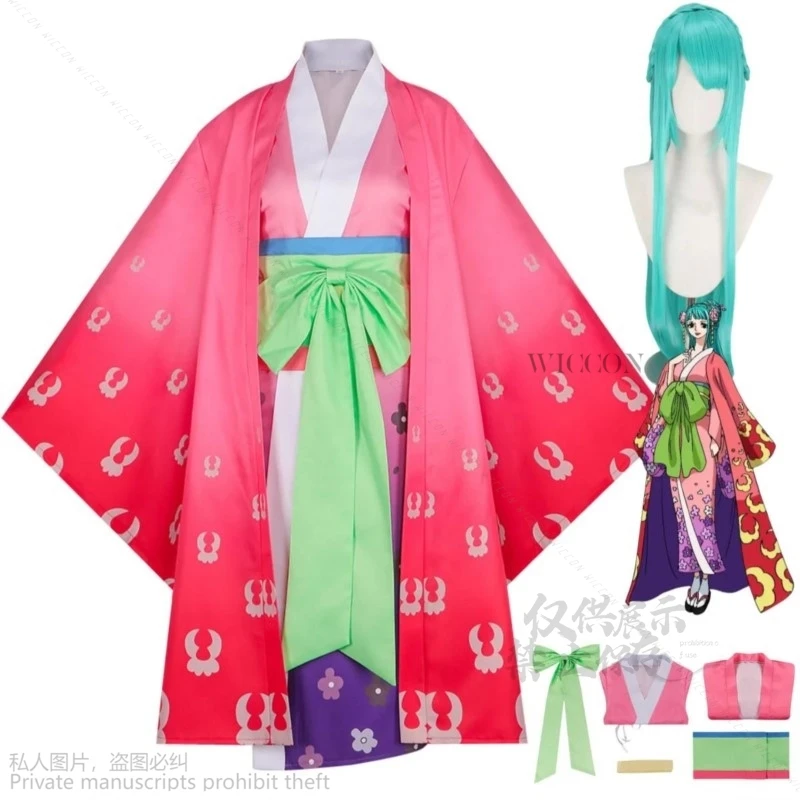 Neue Anime Kozuki Hiyori Cosplay Kostüm Wano Kuni Land Prinzessin Perücke japanische Kimono Umhang Bademantel Frau sexy Halloween Anzug