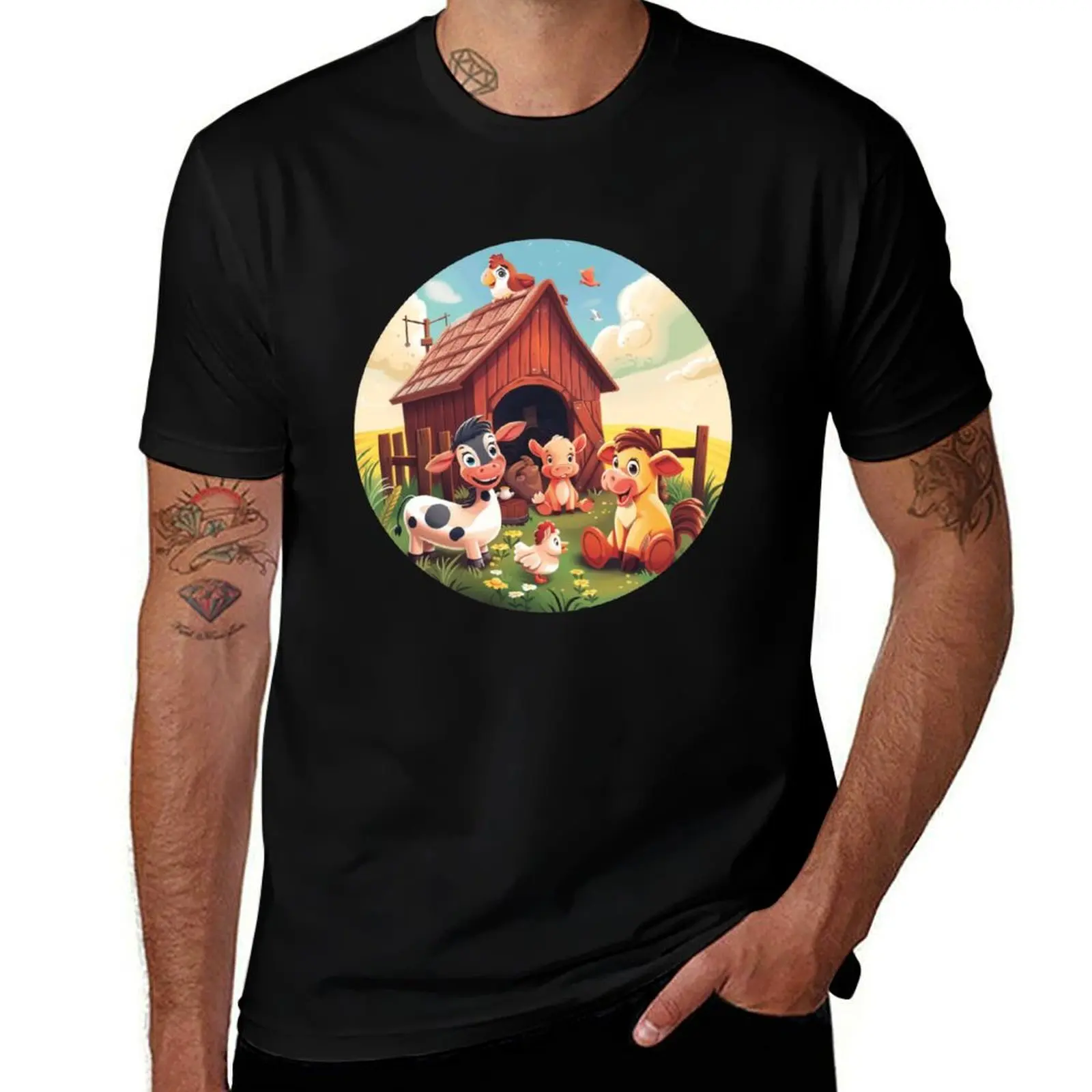 

Funny Animals on the Farm.Cows,pigs,chickens,goats. T-Shirt blue archive T-shirts oversize plus sizes funny t shirts men