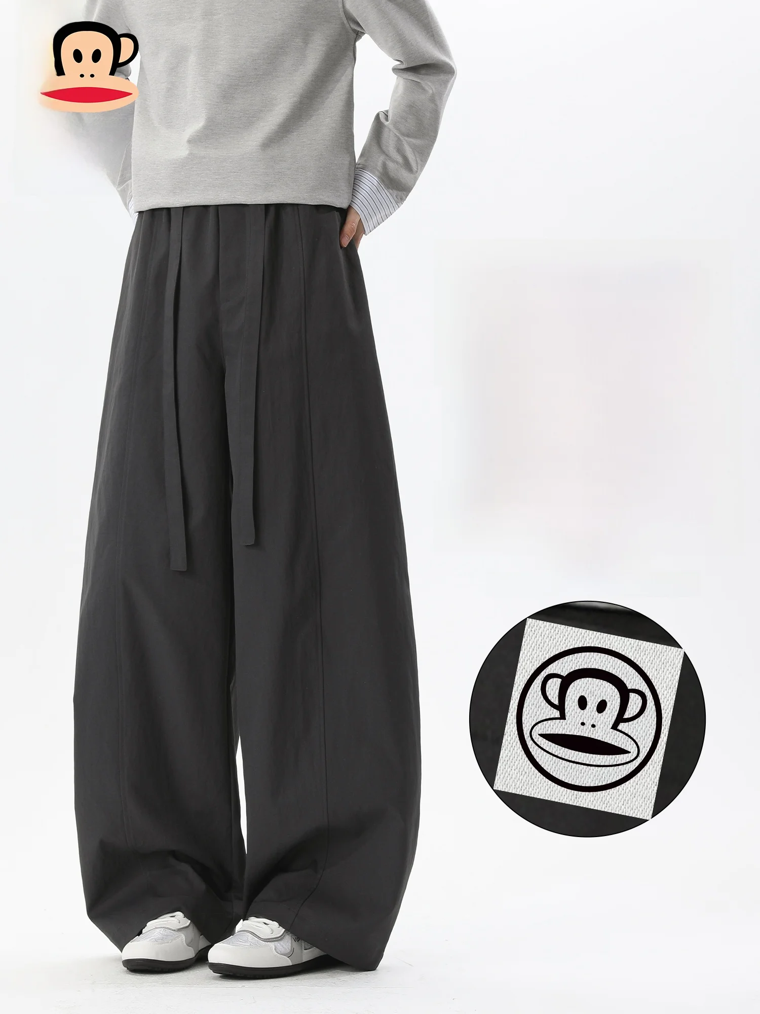 

PaulFrank Loose Drapey Thin Men's Summer Casual Pants Breathable Wide Leg Long Trousers Straight Leg Elastic Waist Polyester ...