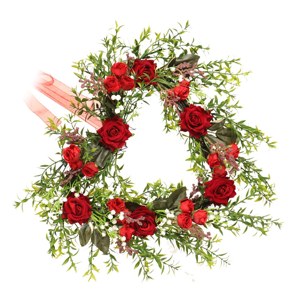 

Heart Shaped Rose Garland Luminous Door Hanging Decor Wall Glowing Pendant Artificial Wreath Adorable Hanging Ornament For Home