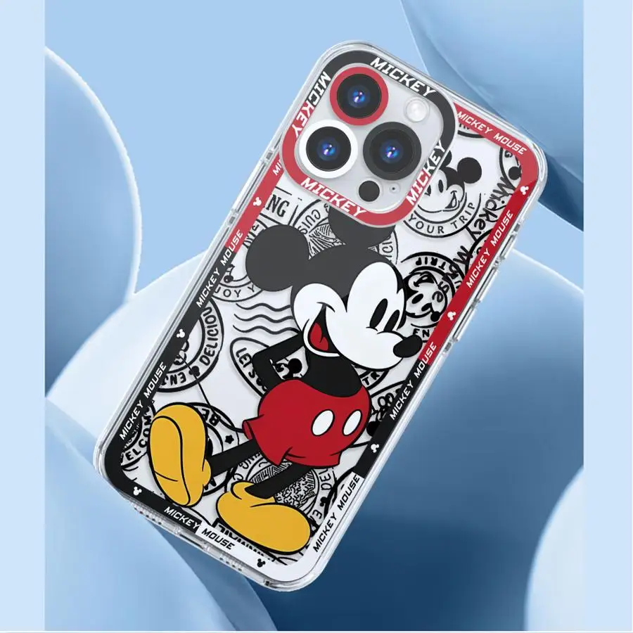 Disney Mickey Mouse Phone Case for iPhone 14 Pro Max SE 15 16 Pro XR XS Max 7 8 12 11 Pro 13 Mini Transparent Soft Funda