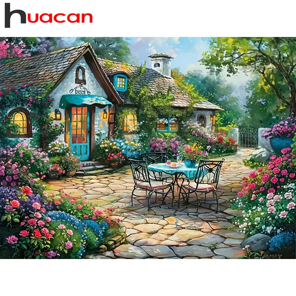 Huacan Haus Landschaft Diamant Malerei Blume Diamant Mosaik Komplettset Dekorative Gemälde