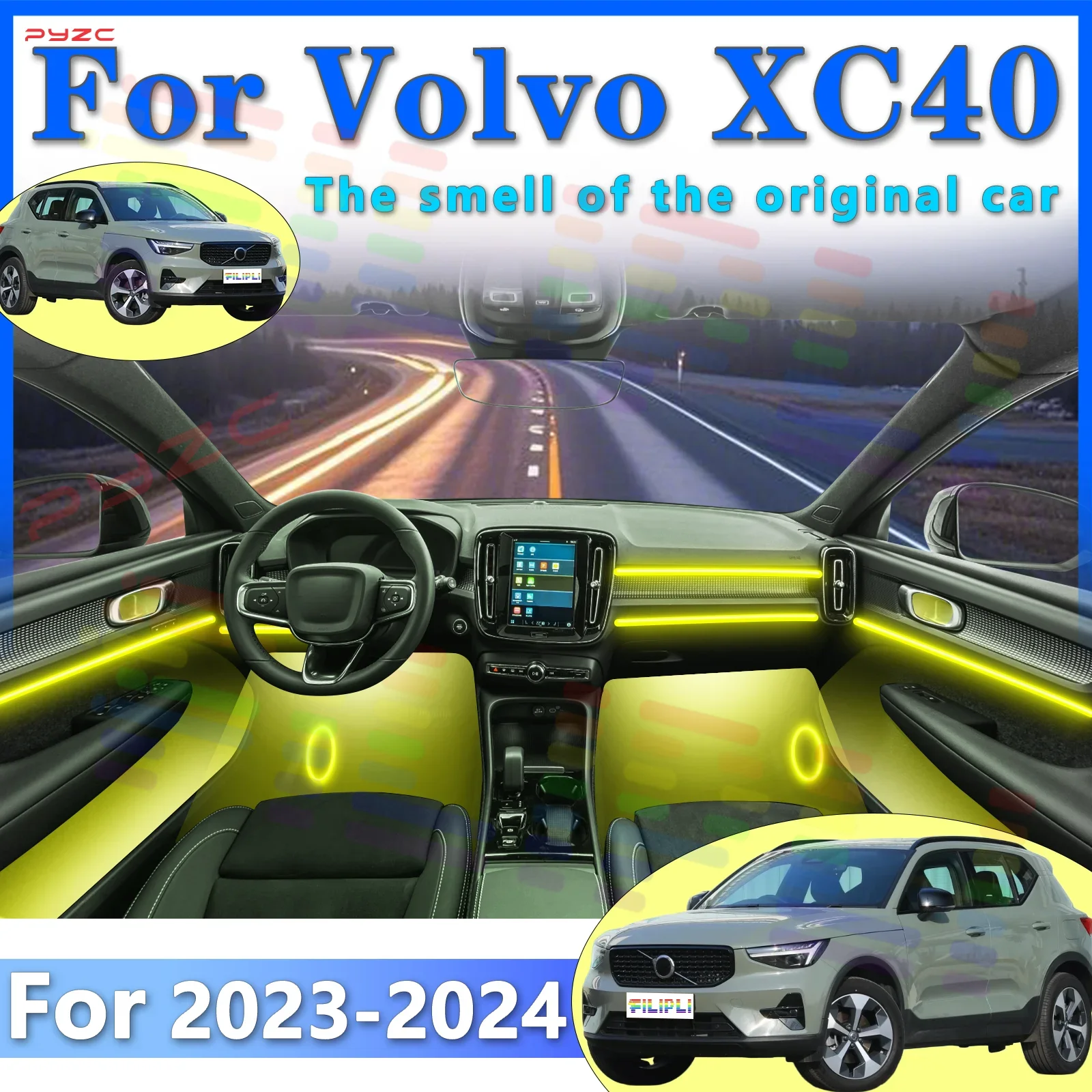 

Для Volvo XC40 внутренняя светодиодная декоративная световая лента, акриловое 64-цветное приложение, управляемое для просмотра вождения
