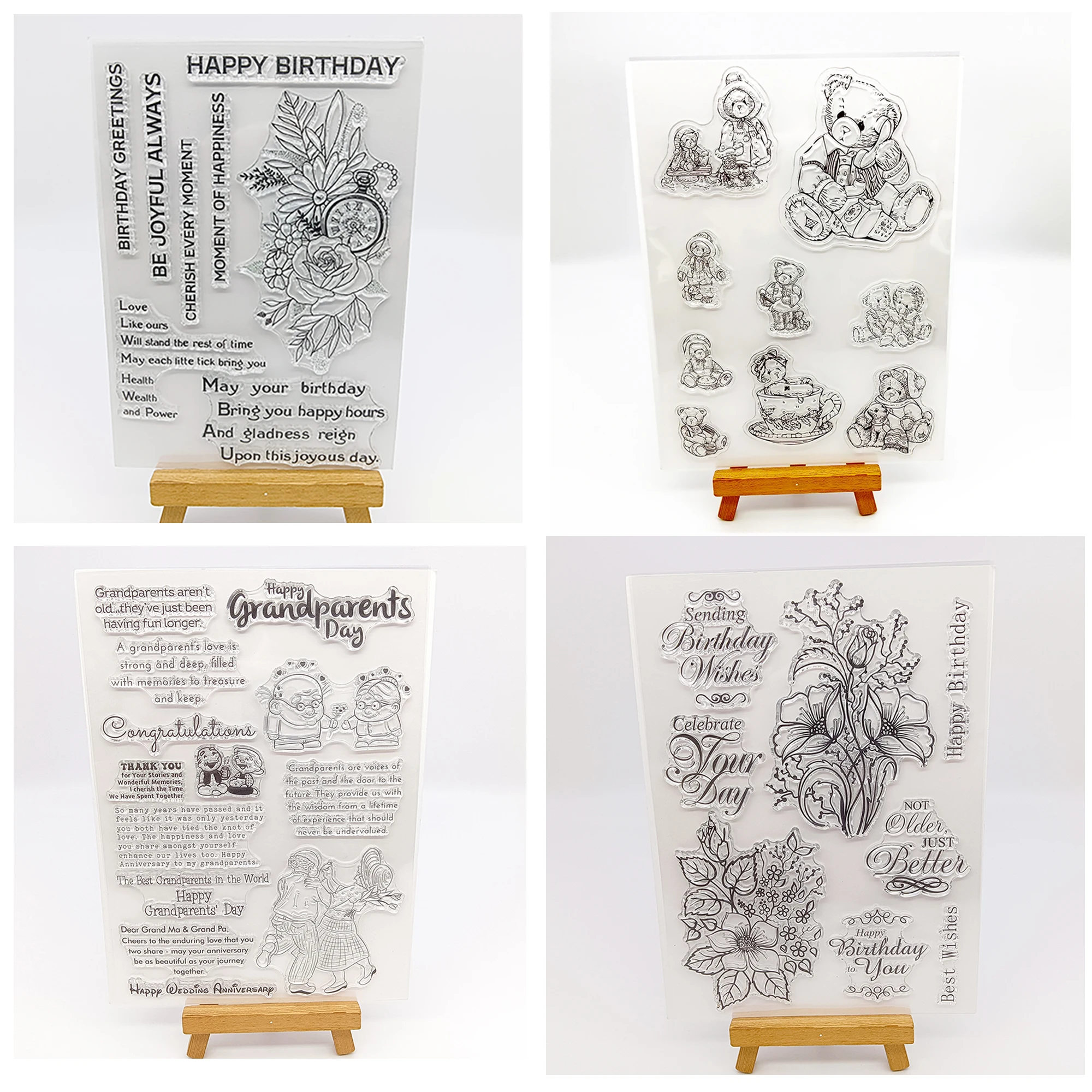 Alinacutle Klare Stempel, Blume, Bär, Opa, Scrapbooking, handgefertigt, Kartenalbum, Papierhandwerk, Gummi, transparenter Silikonstempel