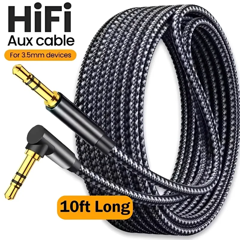 90-Grad-Winkel Universal 3,5mm Klinkenkabel Geflochtenes Lautsprecherkabel Aux-Kabel Stecker-zu-Stecker für Samsung Xiaomi