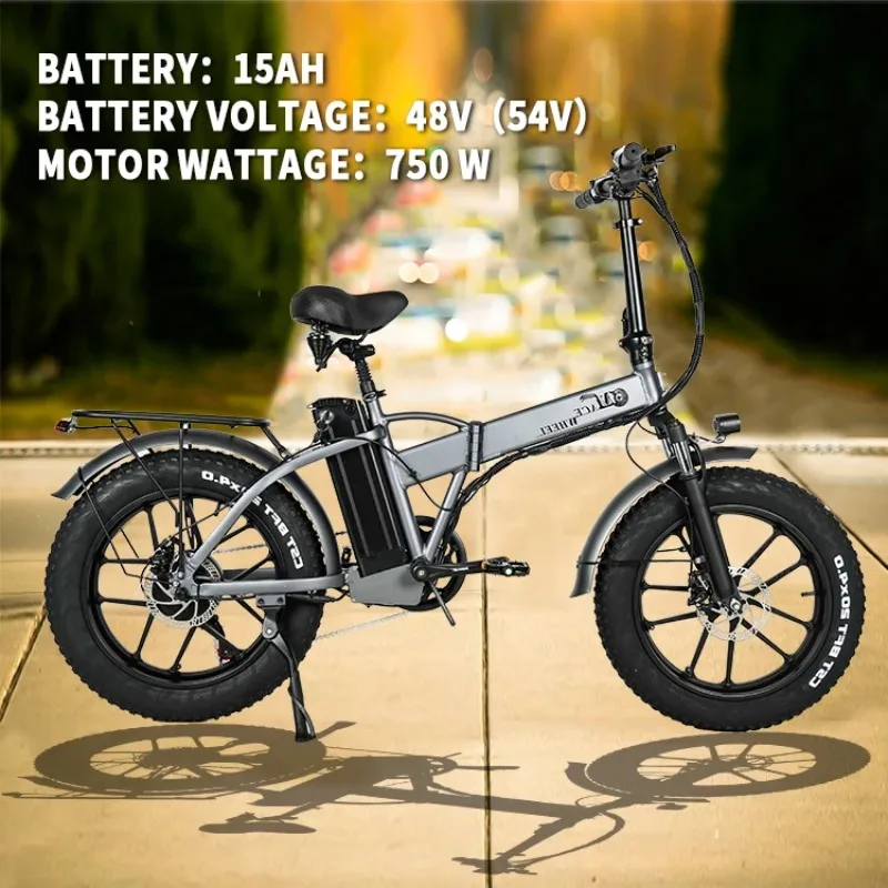 750W Folding Electric Bike For Adults 48V 15AH Lithium Battery Mountain E Bike With 7-Speed Gear Aluminum Frame