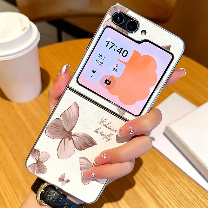

Colorful Bowknots Case For Samsung Z Flip 5 6 7 FE Hybrid Leather Skin Plating Folding Cover For Samsung Z Flip7 Flip6 Flip5