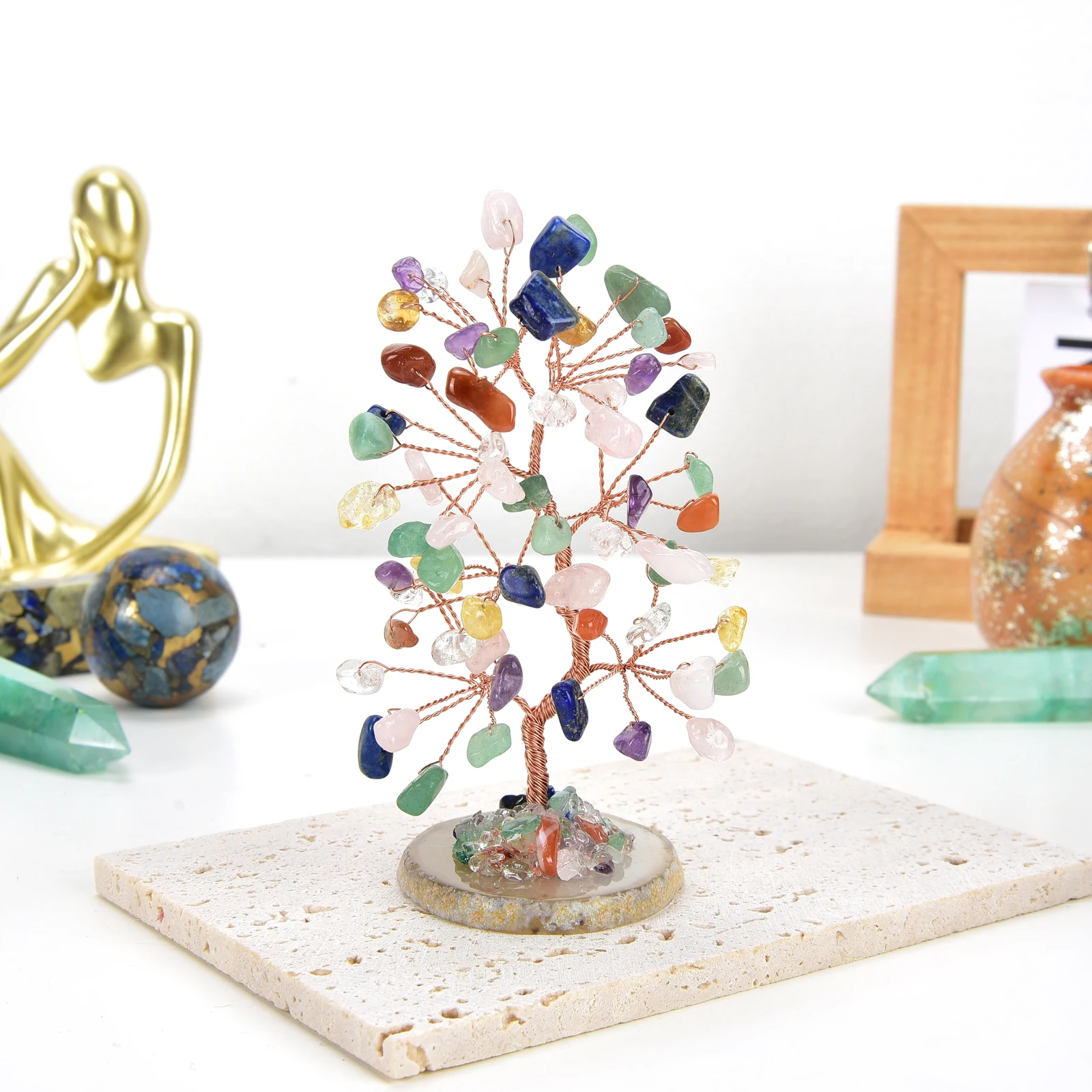 Lucky Crystal Tree Random Stone Base Natural Crystal Money Tree for Positive Energy Crystal Tree Home Office Decoration