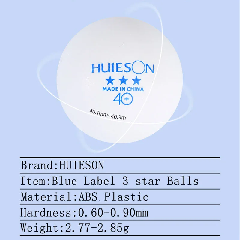 Huison ABS kunststof pingpongballen voor professionele club, schooltraining, blauw, 40mm, 2,8G, 3-sterrenballen, nieuw