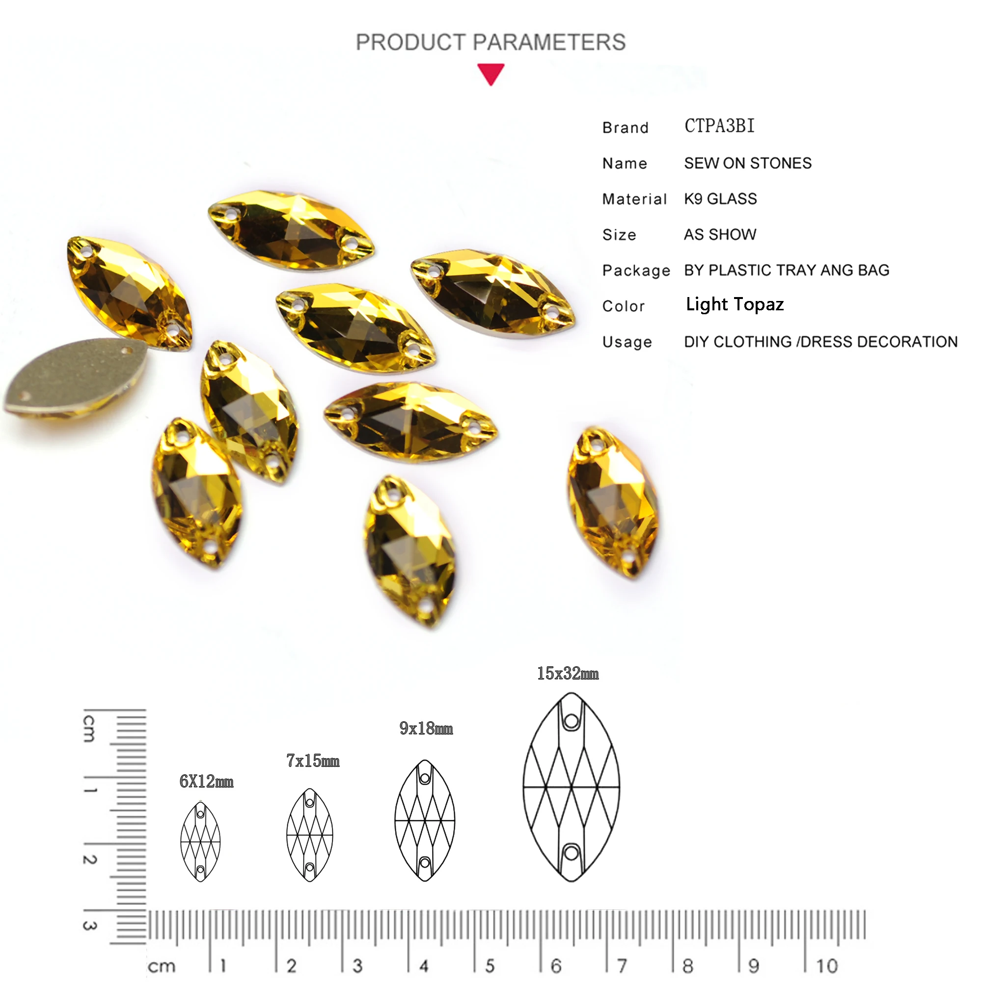 Light Topaz Navette Glass Strass Flatback Crystal Sew On DIY Rhinestones Crafts for Garment diamond rhinestones paintings