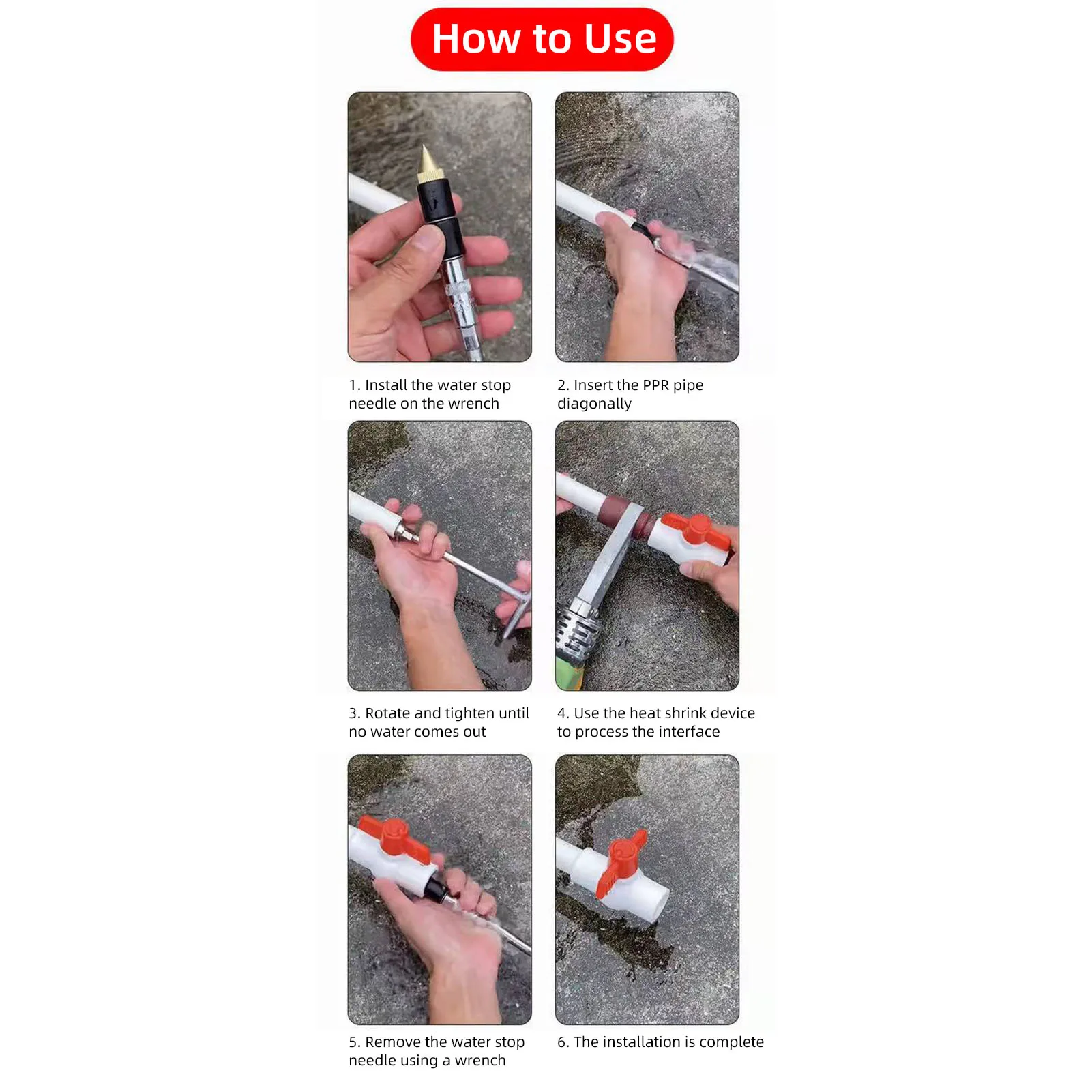 Kit de parada de água para linha de tubulação, kit de rolha de água quente, agulhas de parada de água para reparo de linha de tubulação, ferramenta de encanamento de renovação doméstica