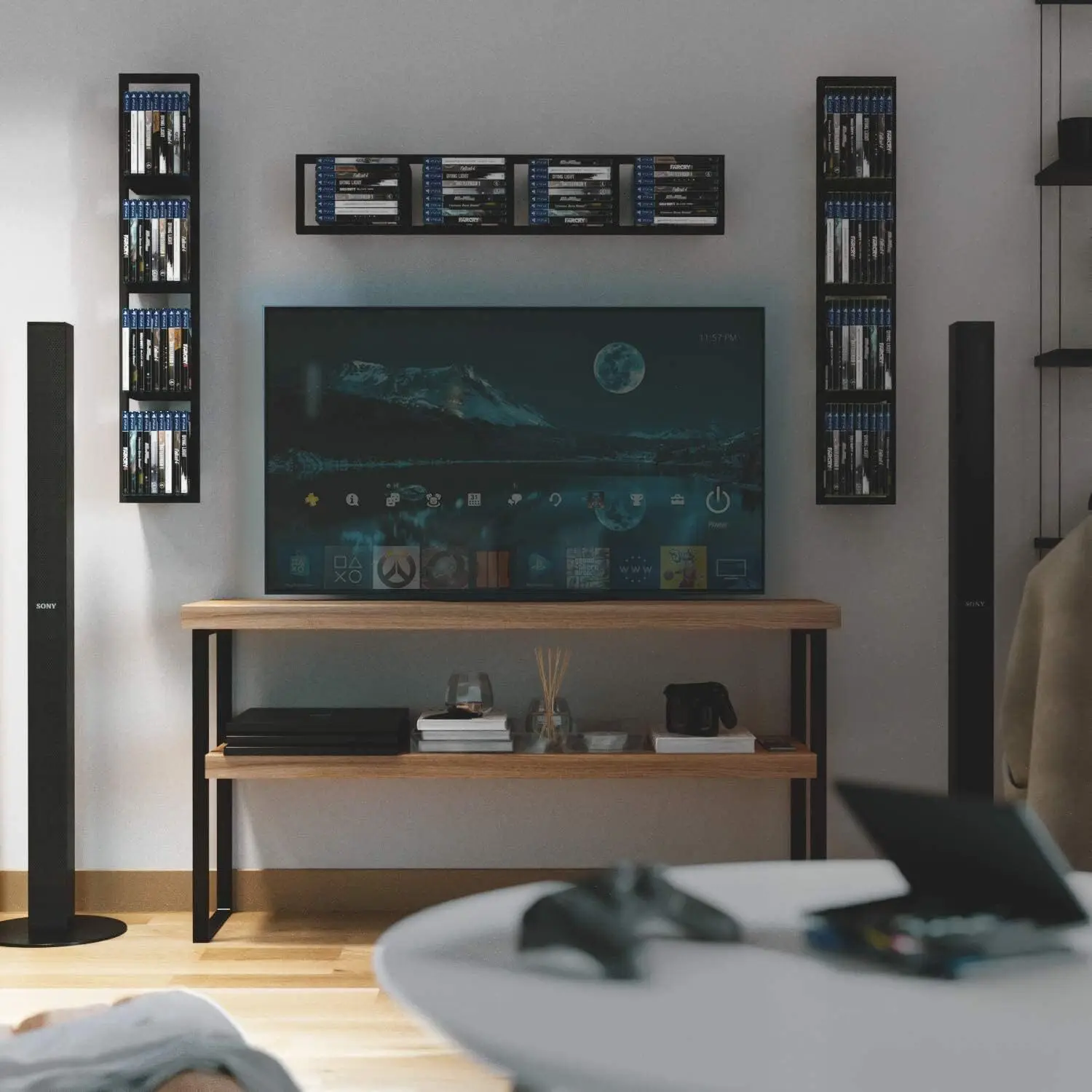 

5 PCS Black Iron Floating Shelf Wall-Mounted CD DVD Rack Media Storage Rack Organizer Shelves with Mounting Hole