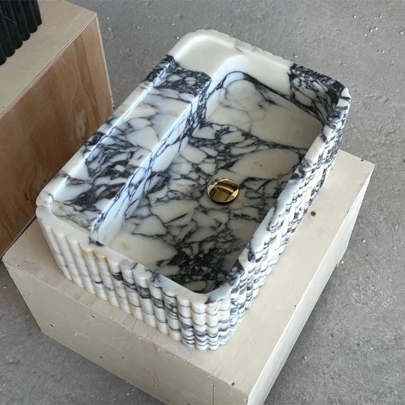 Stylish Countertop for Villa Washbasin Elegant Modern Calacatta Viola Marble Bathroom Sink