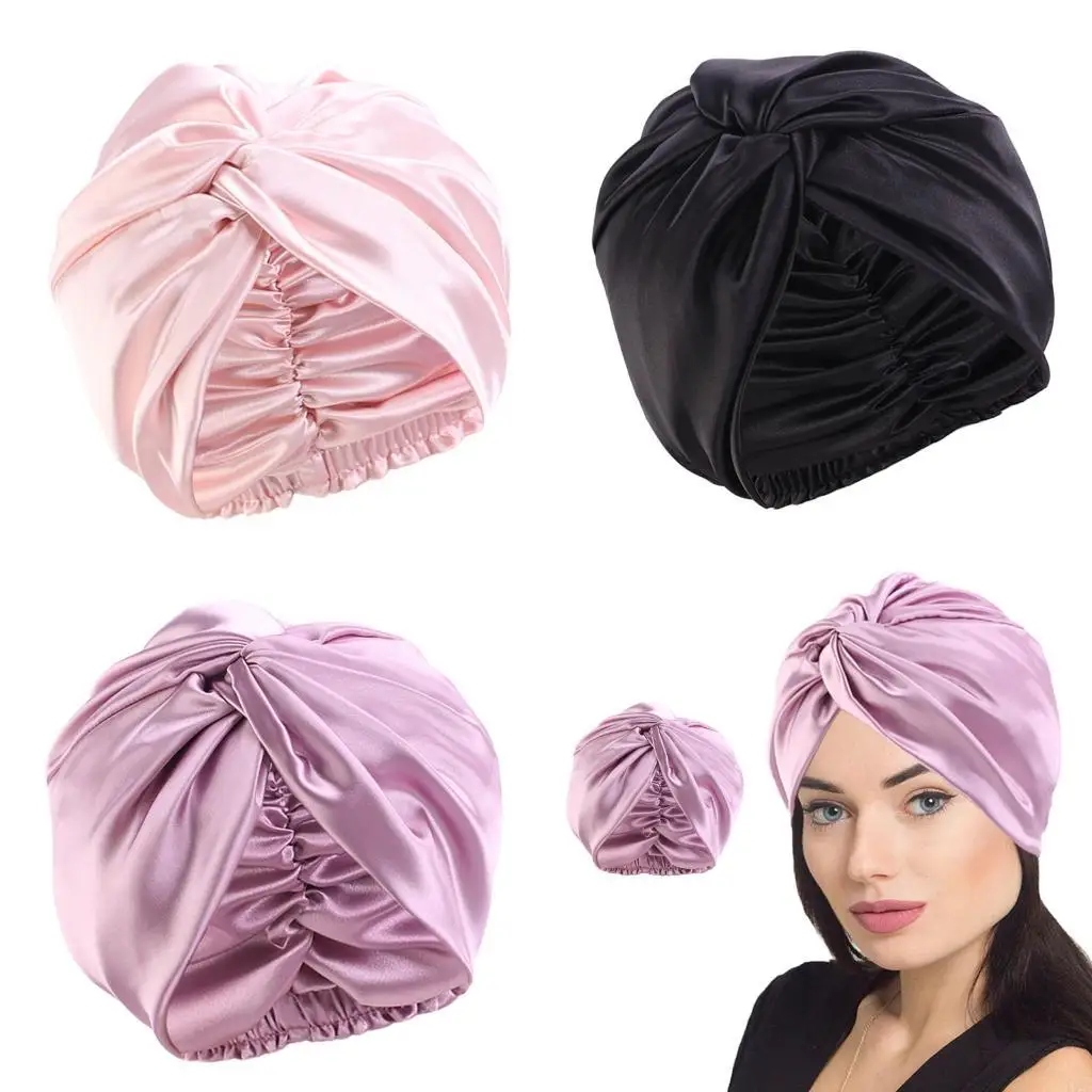 

L5YC Silky Sleep Cap Twist Detail Soft Head Cover Nighttime Use