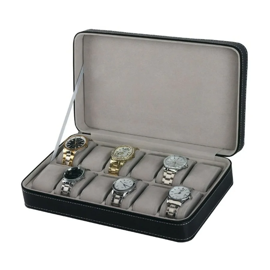 DOKW Portable Watch Zipper Bag, 12-watch Storage and Display Box, 12-piece Set, PU Black Leather Watch Gift Box, High Quality.