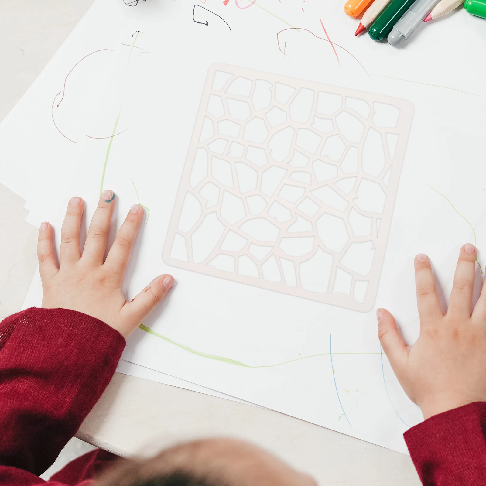 استنسل هندسي قابل لإعادة الاستخدام للحيوانات الأليفة لمشاريع فنية يدوية ذاتية الصنع لوحة جدارية وأرضية خشبية وتصميم نمط خرسانة من الحجر الخشبي