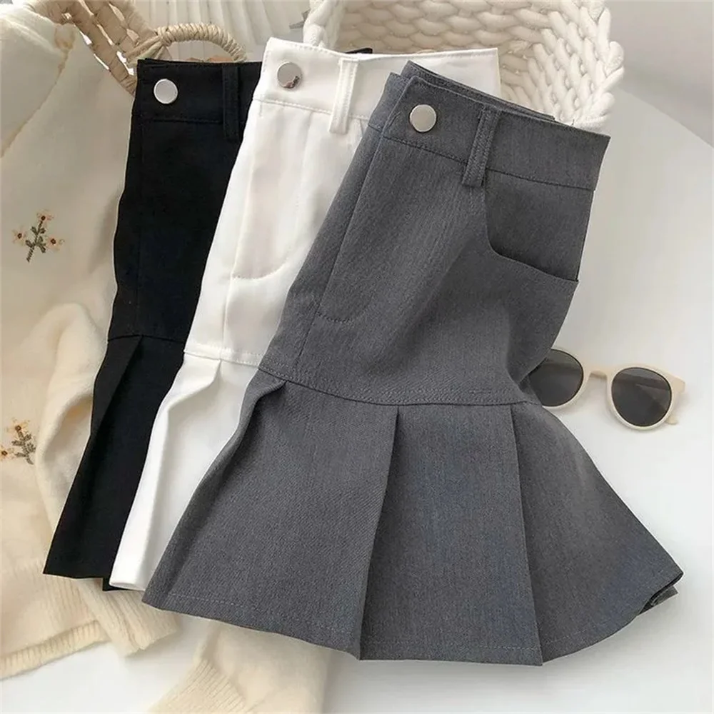 Slim A-Line Y2K Pleated Skirt Women College Style Vintage Uniforms Safety Pants Mini Skirts Woman Korean Street High Waist Skirt