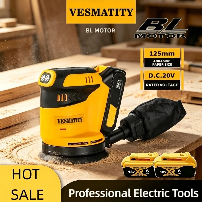 Orbital Sander Speed Dust Collection for Heavy-Duty Wood Polishing in Construction & Workshop Tool for Dewalt Battery