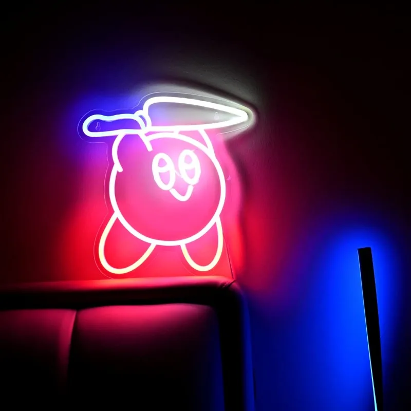 Kawaii Anime Kirbee Knife Colorful Led Signs Retro style Neon Light Gamers Anime Fans Perfect 13 Inches USB Powered Led light