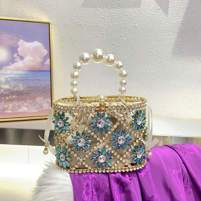 

Vintage Diamond Floral Evening Bag For Women Luxury Shoulder Crossbody Bag Pearl Party Wedding Dinner Bag Ladies Square Handbags