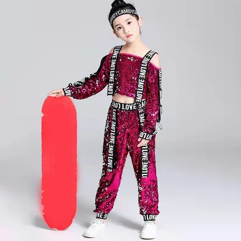 

JinYing новые детские костюмы с блестками для выступлений в стиле джаз, танцевальные костюмы для девочек, джазовая одежда без бретелек с длинными рукавами в стиле хип-хоп, одежда для танцев в стиле хип-хоп