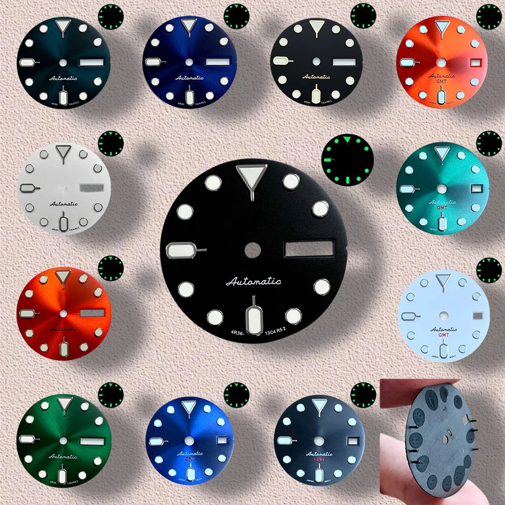

28.5mm S5 Logo SKX007 Dial Fit NH36/4R36 Movement Green Luminous High-Quality Dual Calendar Dial Watch Modification Accessories