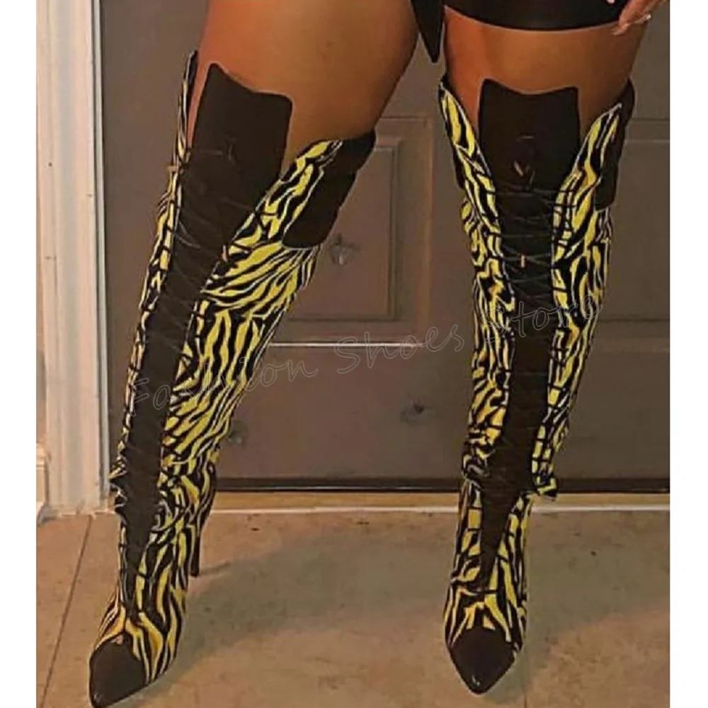 

Yellow And Black Splicing Lace up Boots Sexy Stilettos High Heels High Heel Shoes for Women Heels 2025 New Zapatos Para Mujere
