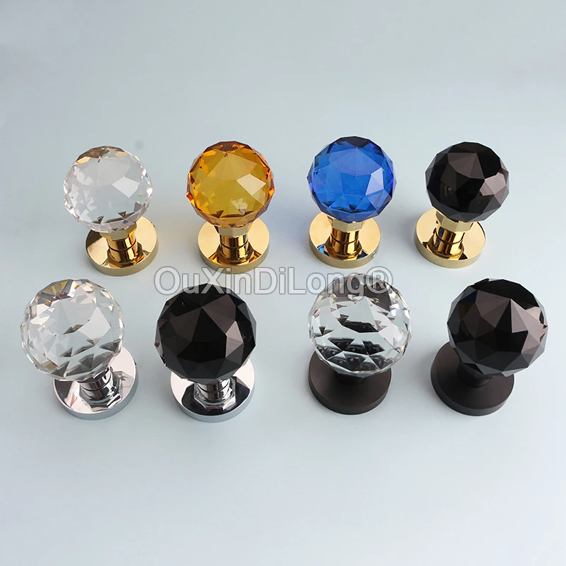 1PCS Luxury European Ball Crystal Knobs Copper Interior Door Handles Lock Background Wall Invisible Hidden Door Locks Keyless