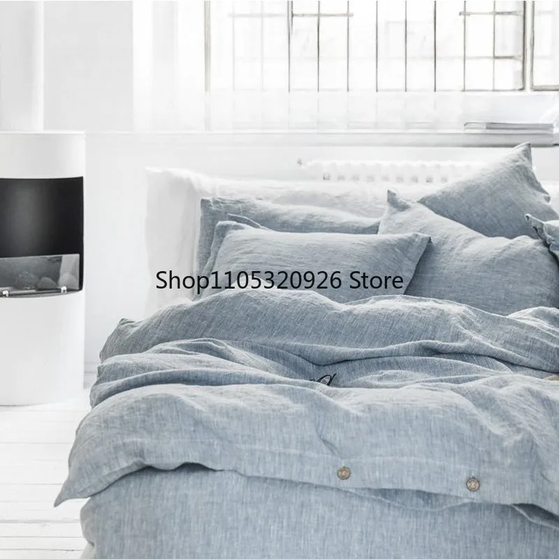 Washed pure linen four-piece light luxury ins wind spring and summer solid color naked sleeping bedding spring and summer