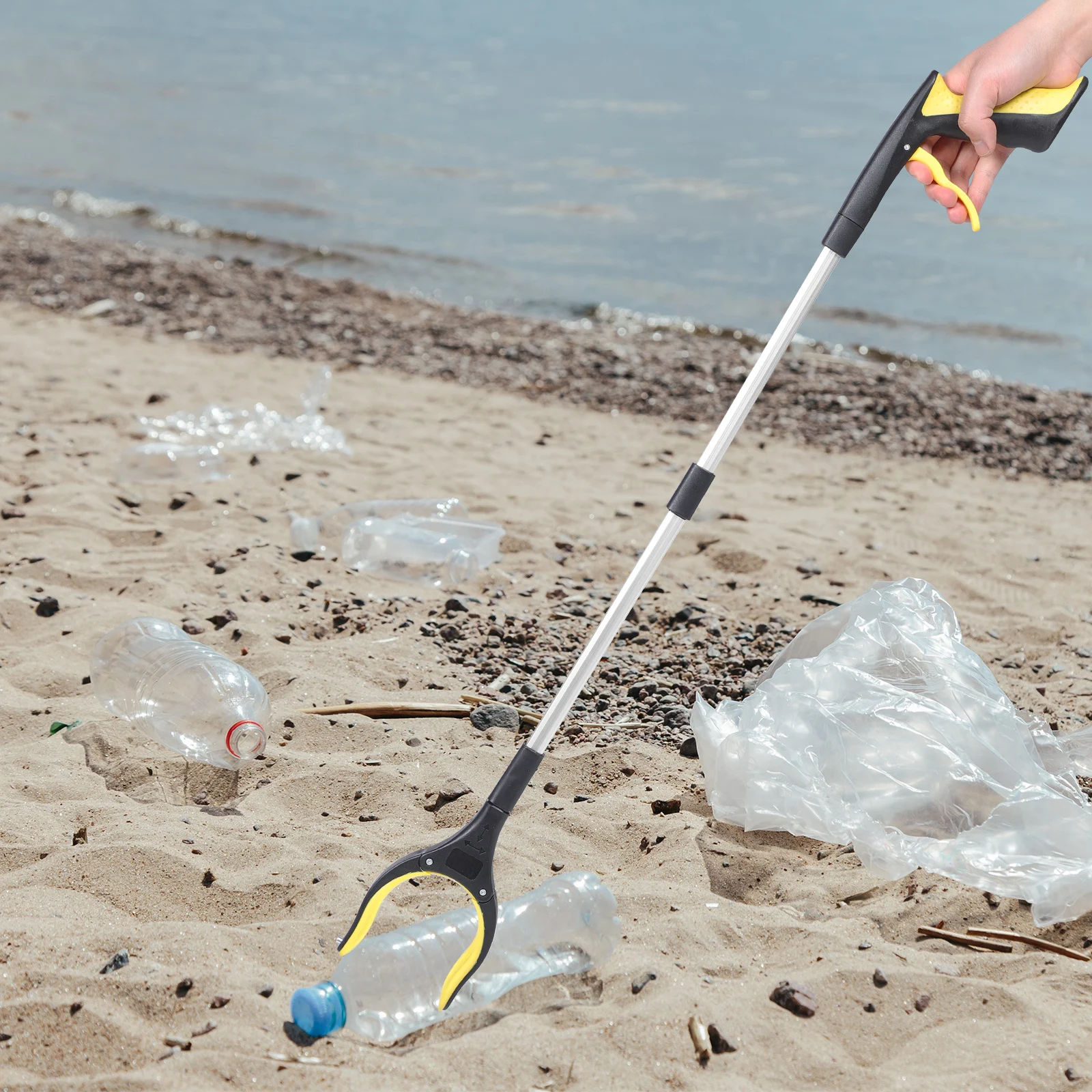 

Foldable Trash Picker Tool Comfortable ABS H Easy Grabbing Litter Garbage Cleaning Supplies Collapsible Yellow Pallet Clamps