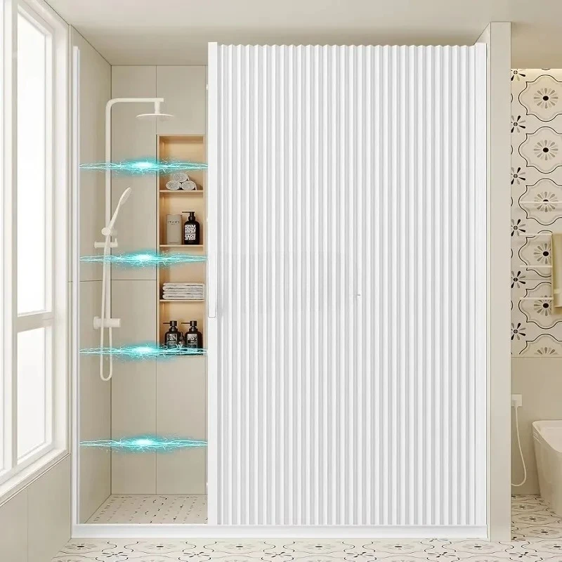 No Need Rod Waterproof Polyester Aluminum Foil Partition Foldable Magnetic  Shower Curtain Set Anti  Mildew Quick Dry Easy Clean