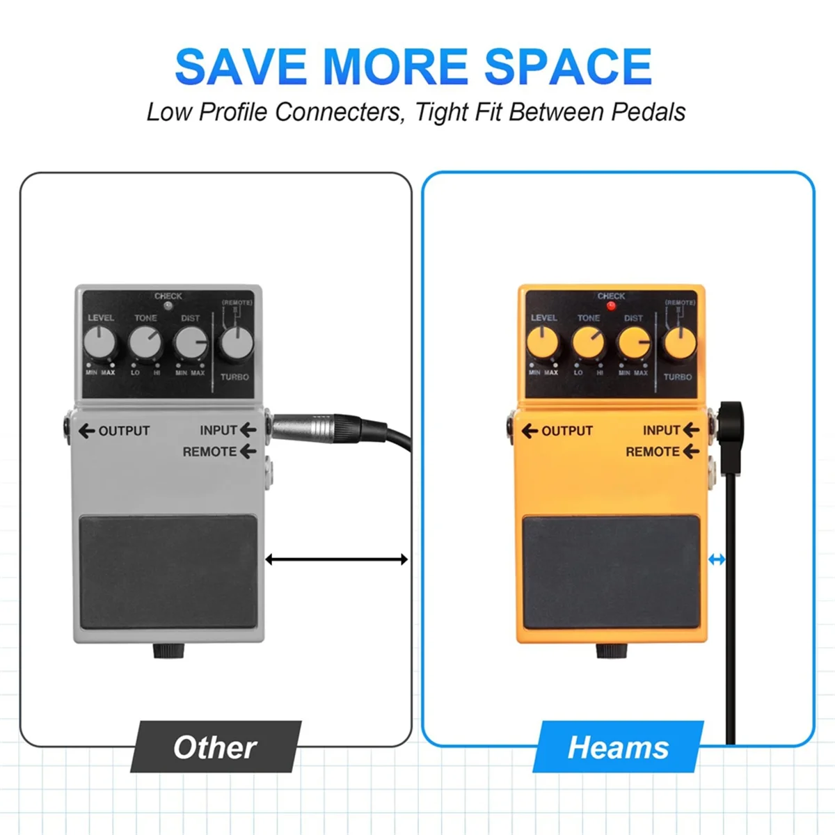 AS97 6 حزمة 6 بوصة كابل تصحيح الغيتار، أداة دواسة الغيتار كابل الزاوية اليمنى كابل التصحيح المسطح