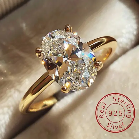 925 Ayar Gümüş 1-8CT Zirkon Muhteşem Parlak Oval Taş Yüzük Kadınlar Için Nişan Düğün Lüks Yüksek Kalite Güzel Takı
